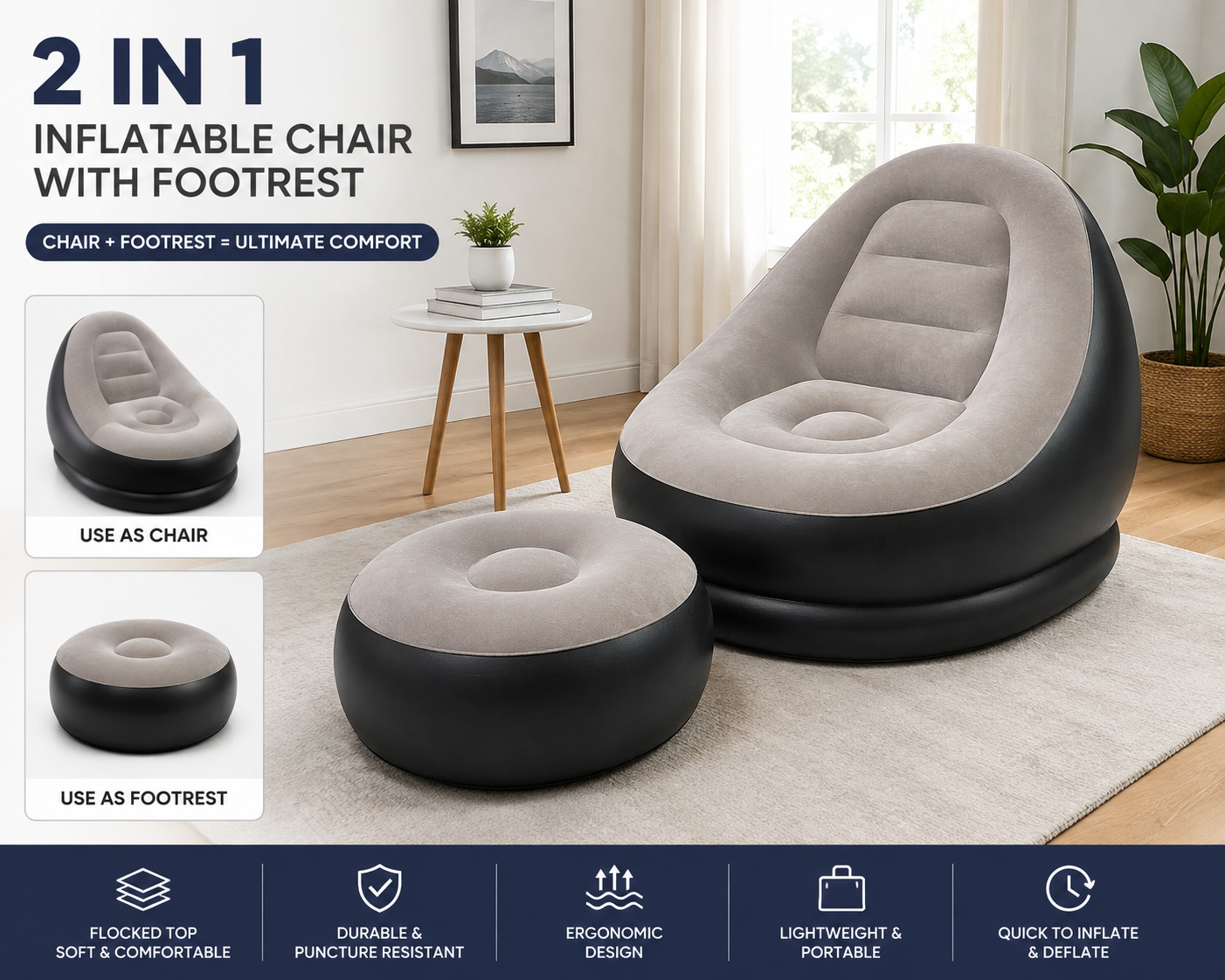 2 in 1 inflatable  chair and foot rest